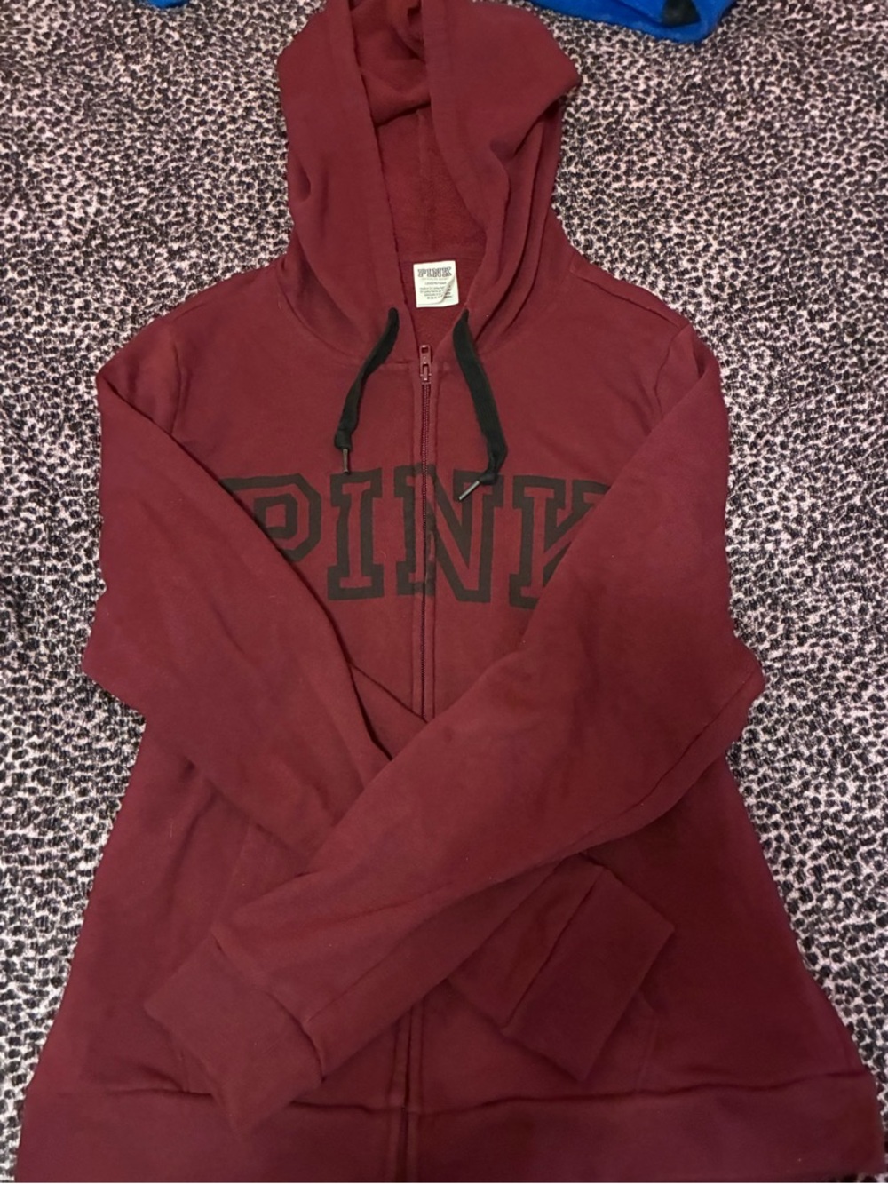 PINK Victoria's Secret Maroon Zip Hoodie with Black Logo